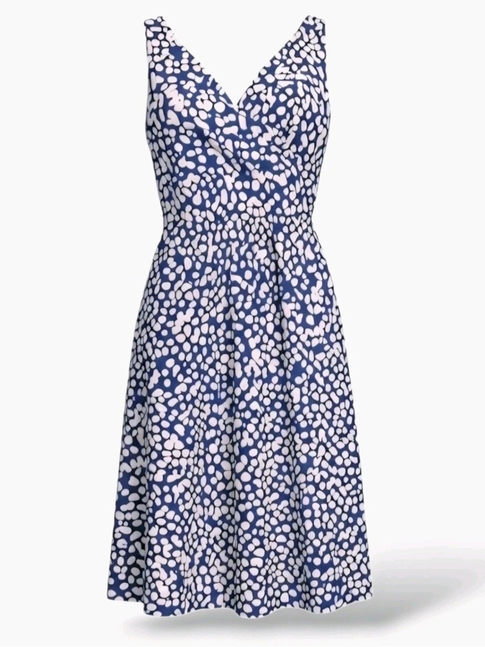 Chaps Sleeveless Faux Wrap Dress Blue & White Polka Dot Fit & Flare size L Large - Picture 2 of 14